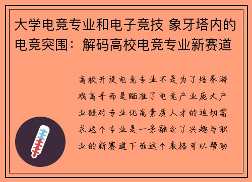 大学电竞专业和电子竞技 象牙塔内的电竞突围：解码高校电竞专业新赛道